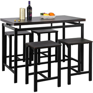 5pcs/Set Dining Table Set 4 Chairs Metal Kitchen Room Furniture Black