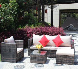 Rattan Patio Furniture Set Wicker Sofa Cushioned Sectional, 4 Pc Garden Set