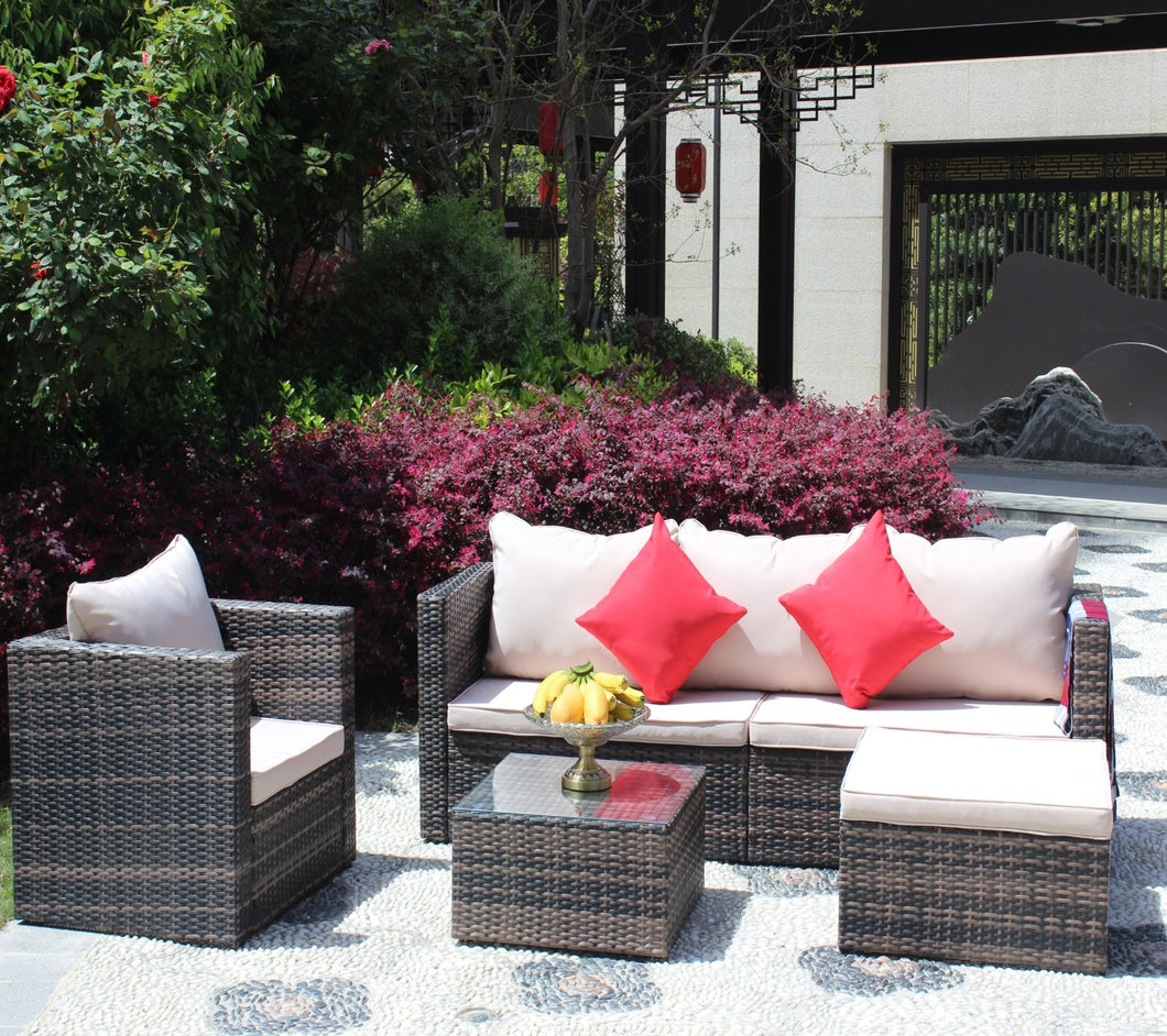 Rattan Patio Furniture Set Wicker Sofa Cushioned Sectional, 4 Pc Garden Set