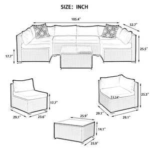 Patio Furniture, Outdoor Furniture, Seasonal PE Wicker Furniture, 7 Set Wicker Furniture With Tempered Glass Coffee Table