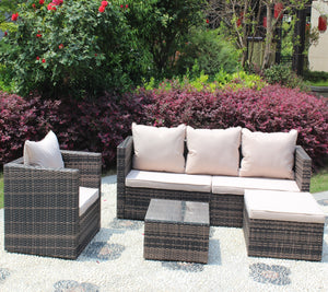 Rattan Patio Furniture Set Wicker Sofa Cushioned Sectional, 4 Pc Garden Set