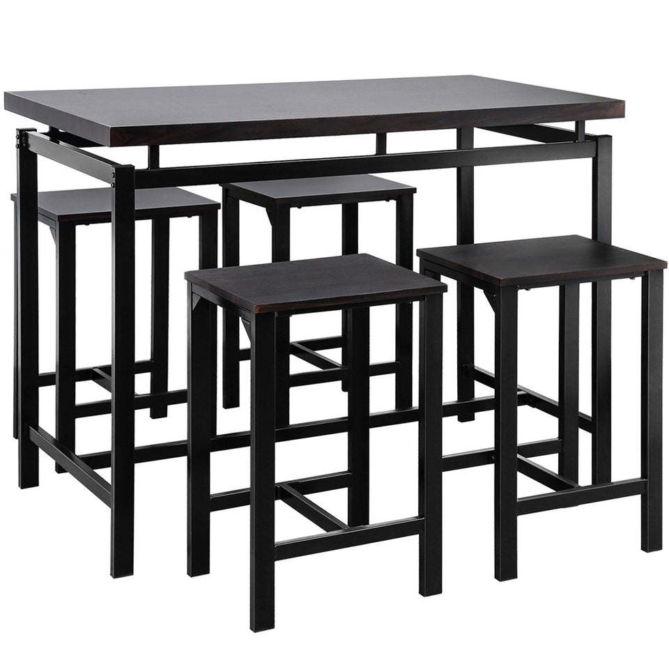 5pcs/Set Dining Table Set 4 Chairs Metal Kitchen Room Furniture Black