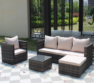 Rattan Patio Furniture Set Wicker Sofa Cushioned Sectional, 4 Pc Garden Set