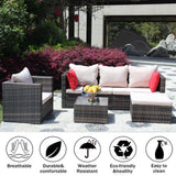 Rattan Patio Furniture Set Wicker Sofa Cushioned Sectional, 4 Pc Garden Set