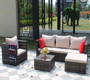 Rattan Patio Furniture Set Wicker Sofa Cushioned Sectional, 4 Pc Garden Set