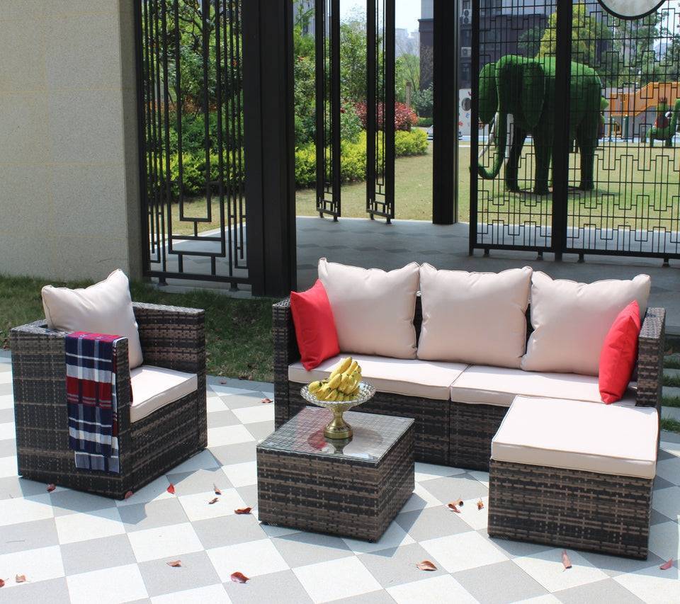 Rattan Patio Furniture Set Wicker Sofa Cushioned Sectional, 4 Pc Garden Set