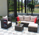 Rattan Patio Furniture Set Wicker Sofa Cushioned Sectional, 4 Pc Garden Set