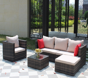 Rattan Patio Furniture Set Wicker Sofa Cushioned Sectional, 4 Pc Garden Set